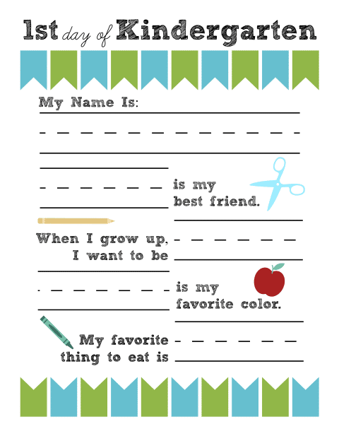 1st day of kindergarten printable